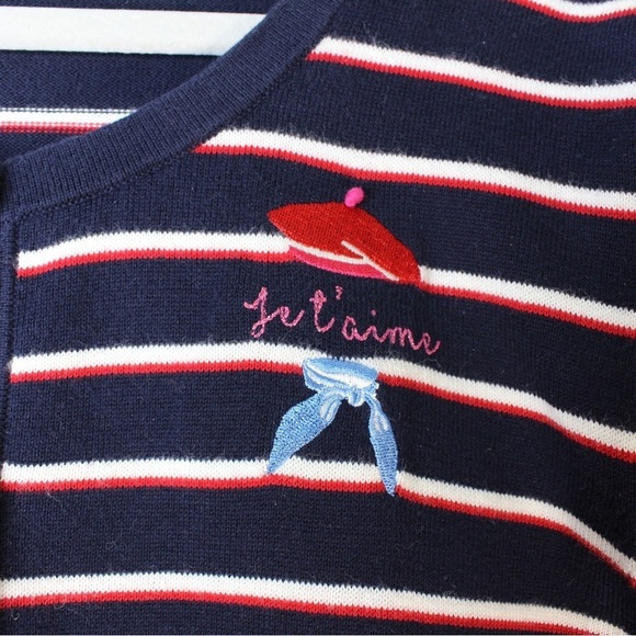 Talbots Large Navy Striped Cardigan - Je T’aime French Inspired - Picture 3 of 5